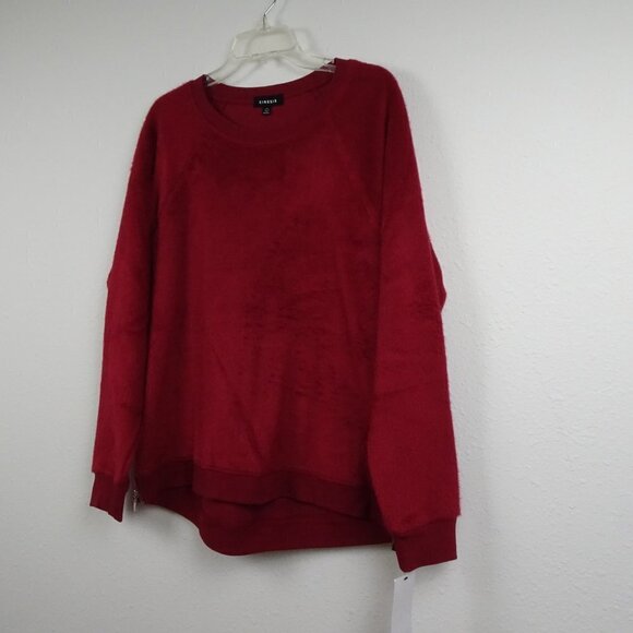 Kinesis Fuzzy Sweatshirt Top Women's Size L Red Burgundy Side Zippers Soft - Picture 3 of 8